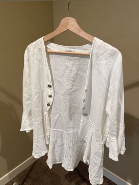 Cobblestone 100% Linen Shirt, Size Medium, White